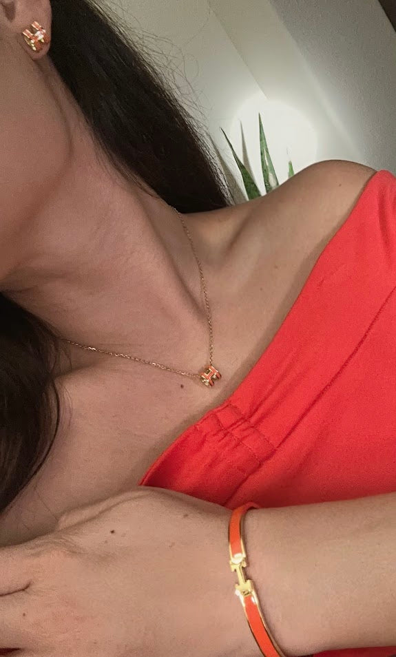 Sets-H White or Orange Necklace, Earrings, and Bracelet