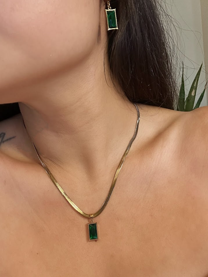 Sets-Emerald Green Snake Necklace with Earrings
