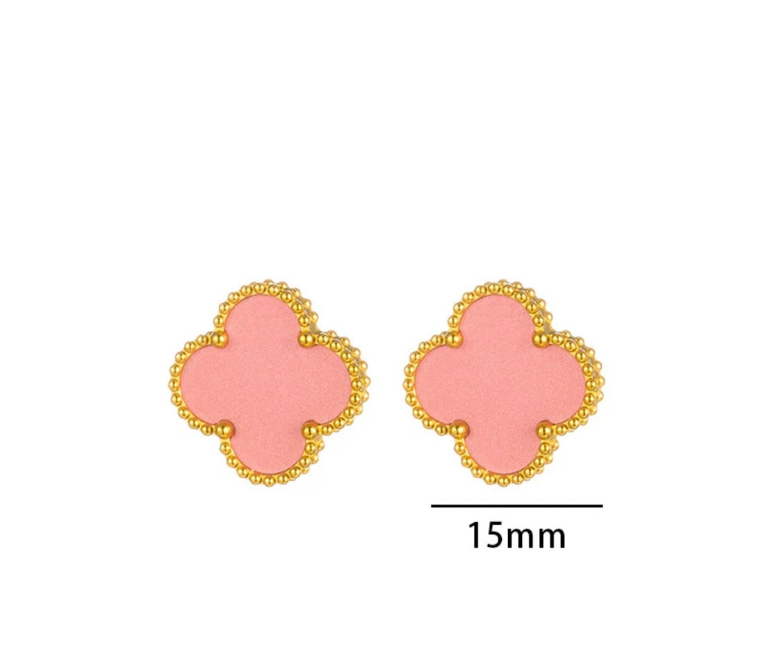 Clover Collection-3 Piece Set Double Sided Pink and Zircon Necklace, Earrings, and Bracelet