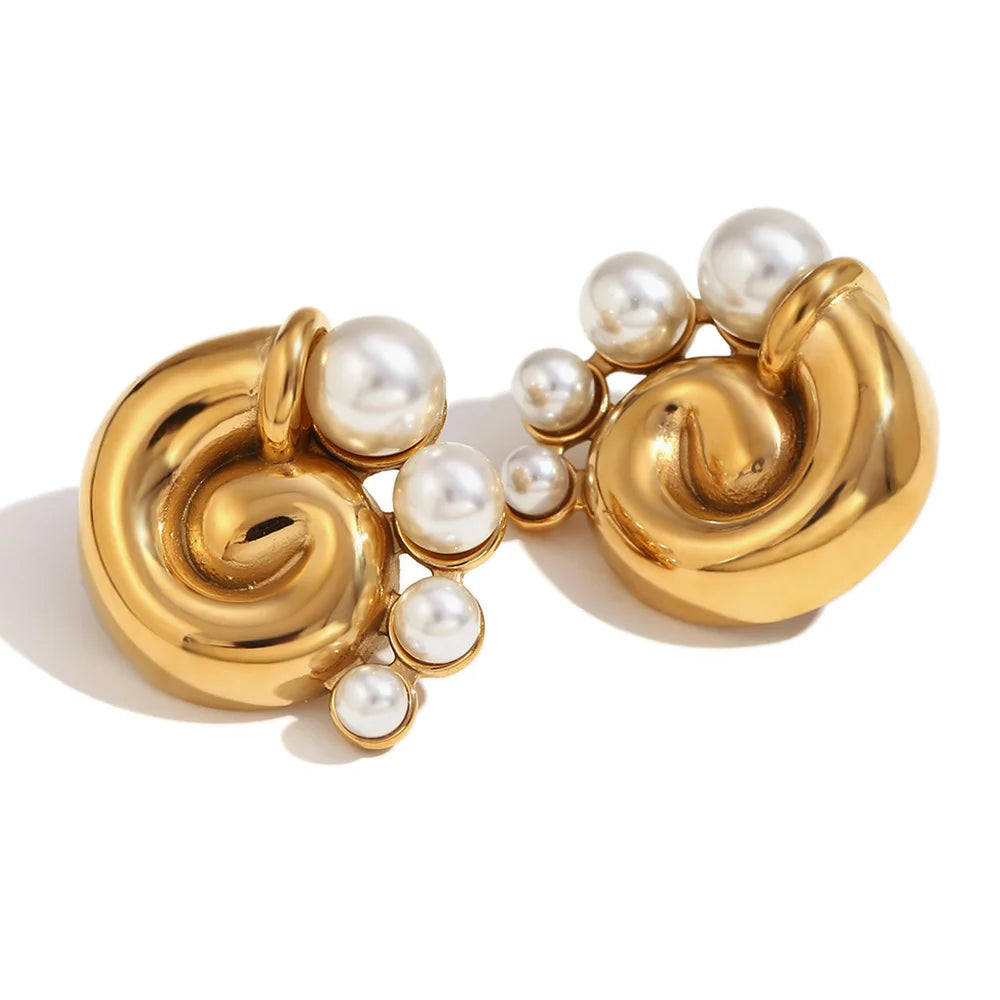 Earrings-Swirl Pearl Stud Earrings