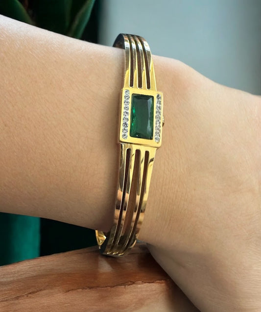 Bangles-Line Bangle with Green Zircon