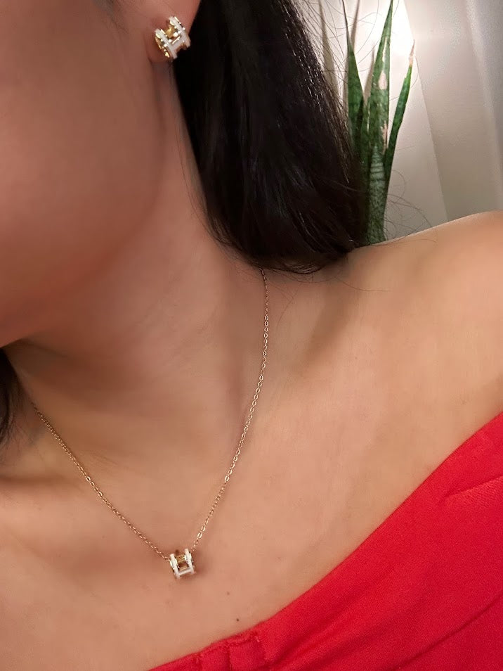 Sets-H White or Orange Necklace, Earrings, and Bracelet