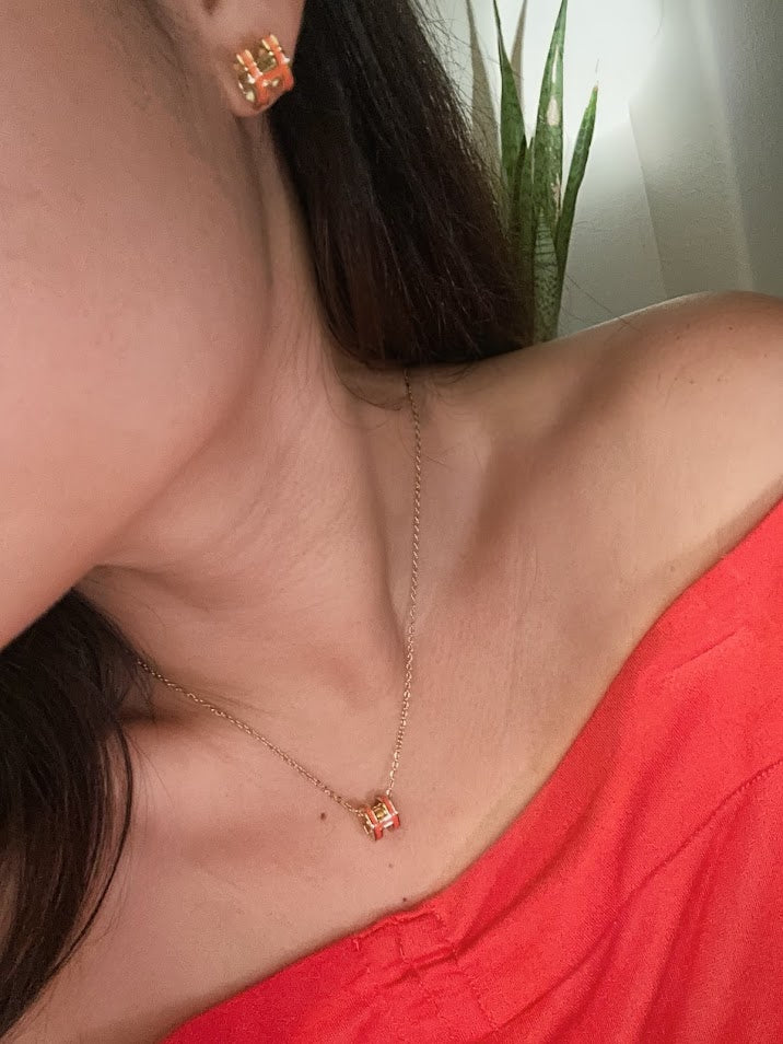 Sets-H White or Orange Necklace, Earrings, and Bracelet