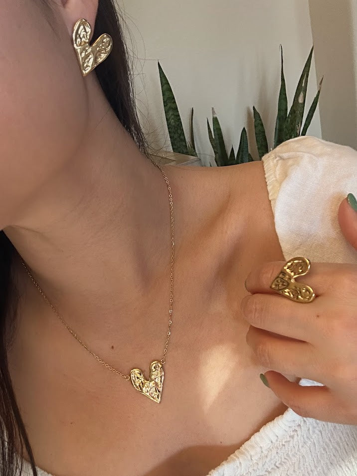 Sets-Heart Necklace, Earrings, and Ring