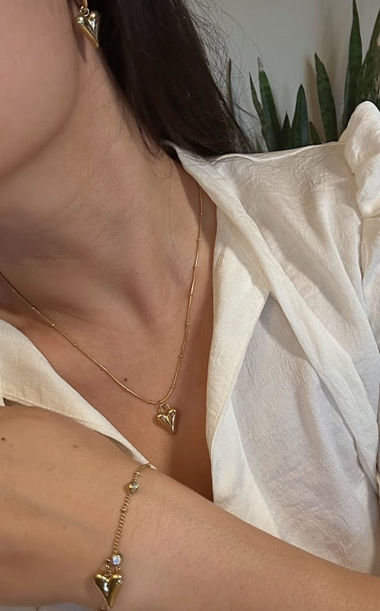 Sets-Small Heart Necklace, Earrings, and Bracelet
