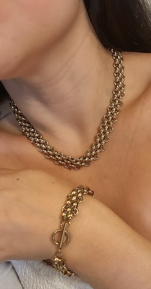 Sets-T/O Clasp Chain Necklace and Bracelet