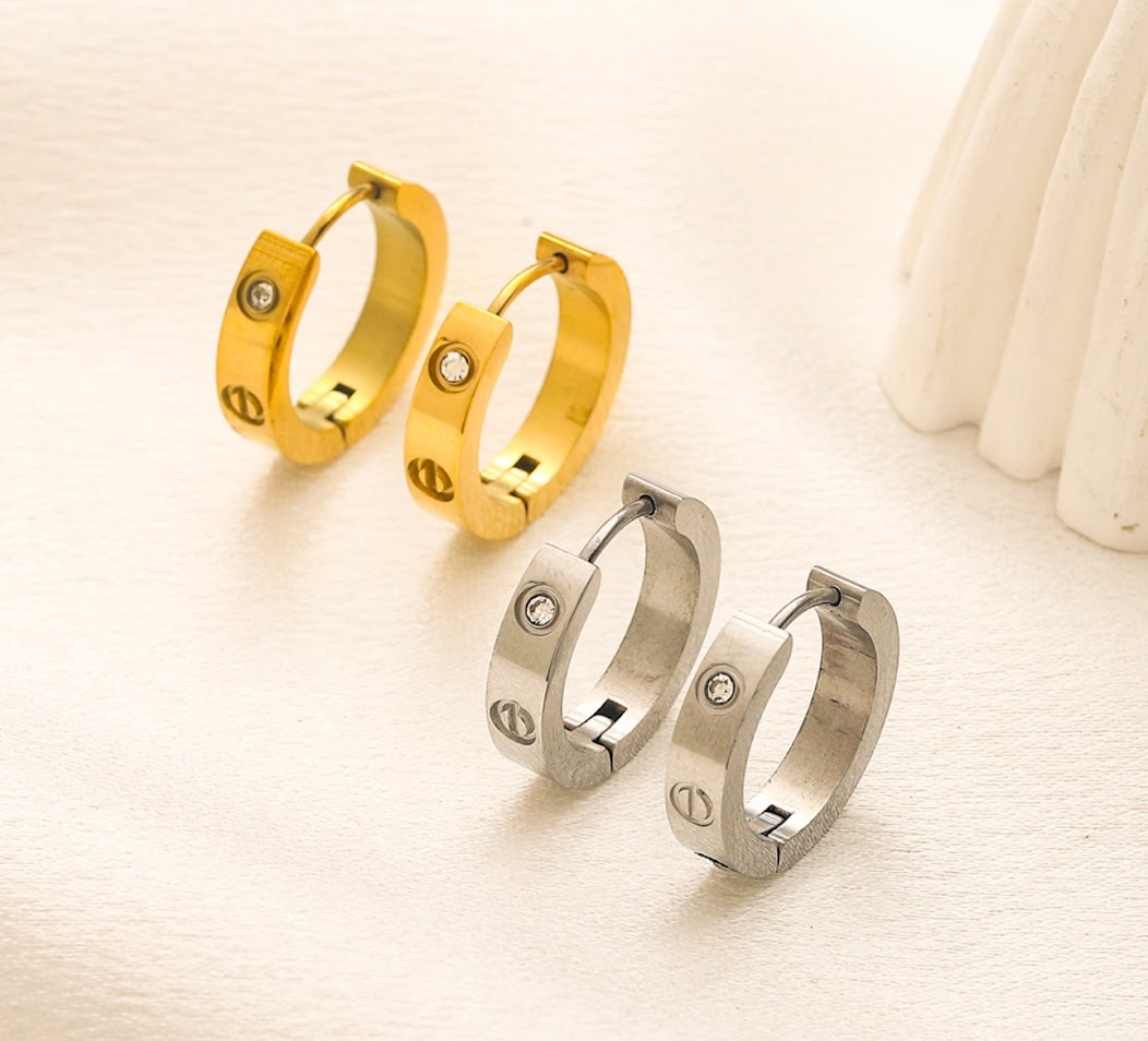 Earrings-C with Skipped Zircon Gold and Silver color