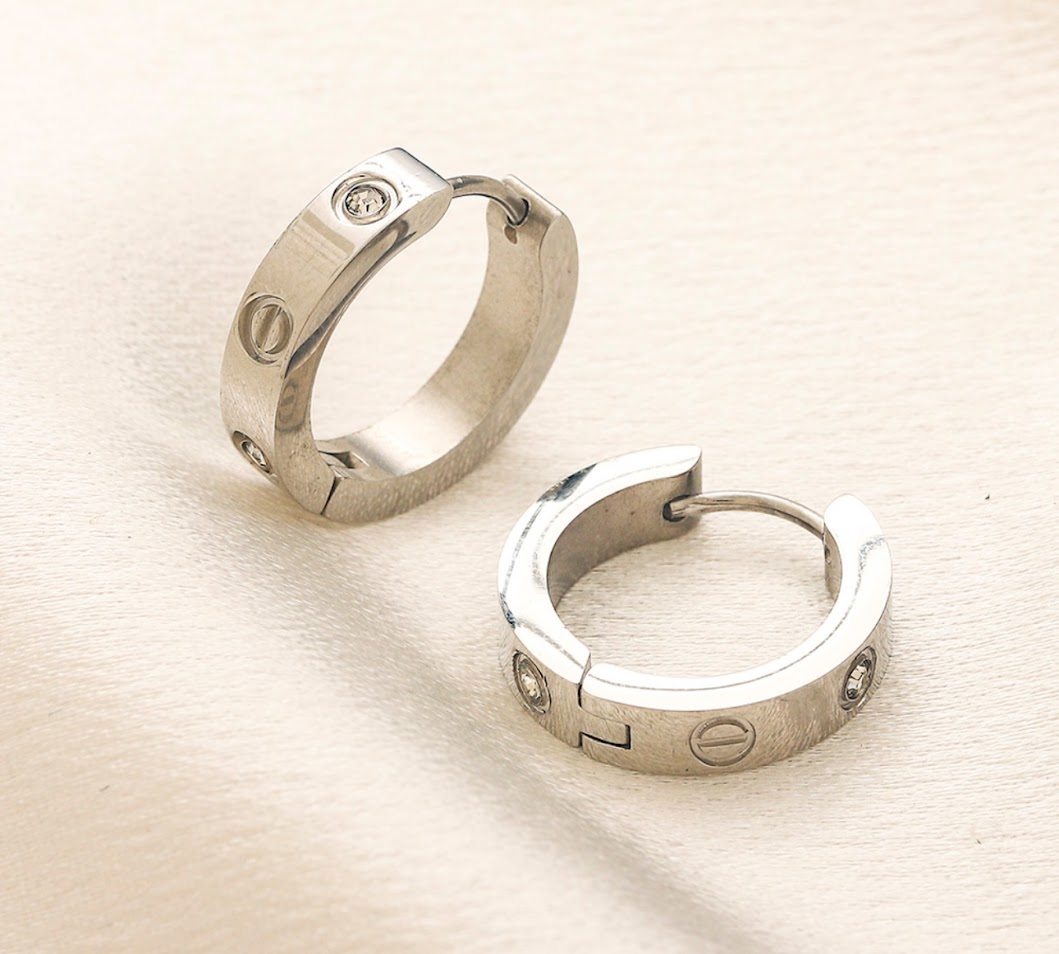 Earrings-C with Skipped Zircon Gold and Silver color