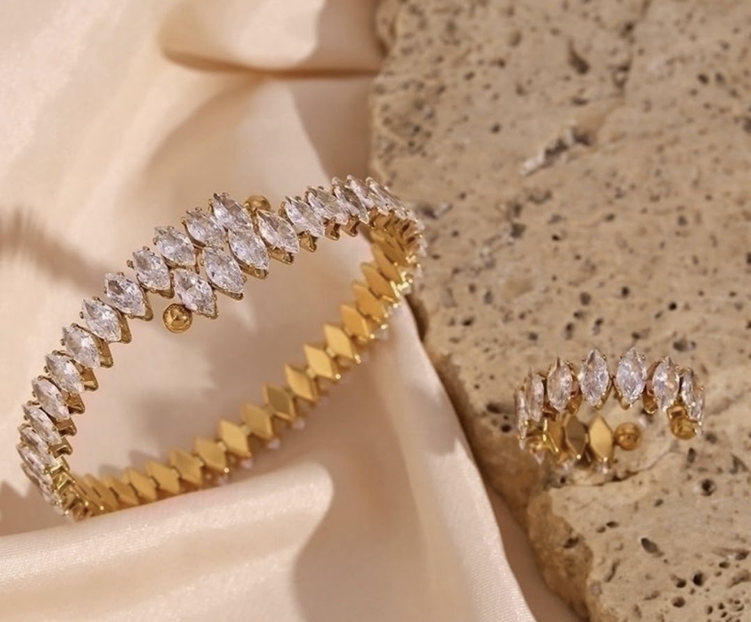 Sets-Water Droplets Zircon Bracelet and Ring