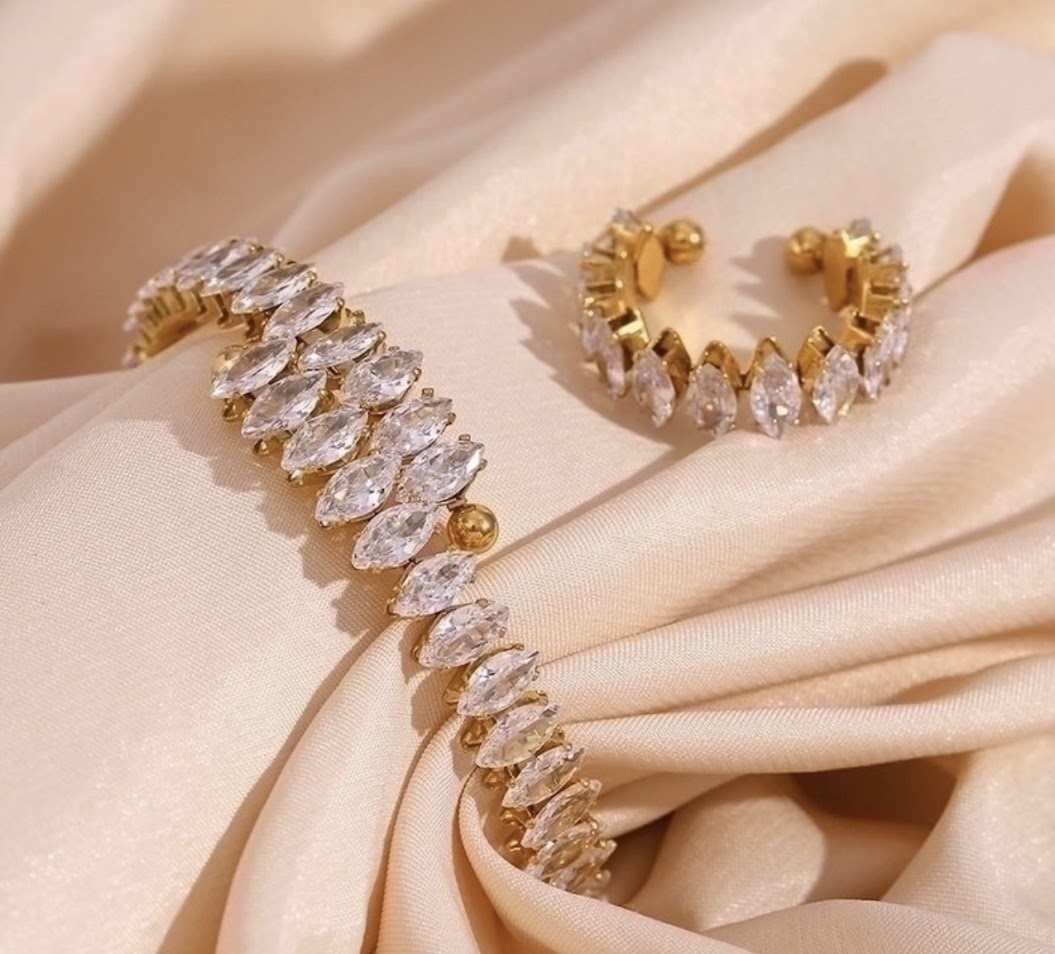 Sets-Water Droplets Zircon Bracelet and Ring