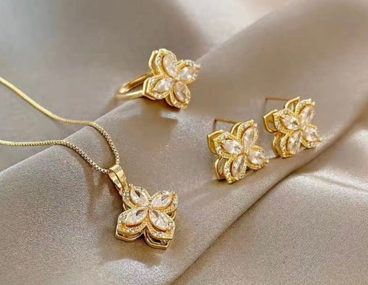 Rotating Clover Set-Necklace, Earrings, and Ring