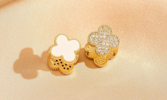 Clover Collection-Double Sided Pearl White, Black, or Green Earrings with Zircon