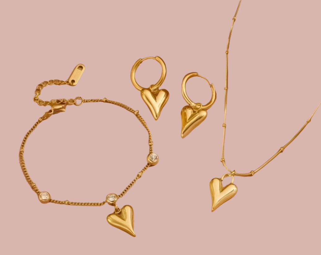 Sets-Small Heart Necklace, Earrings, and Bracelet