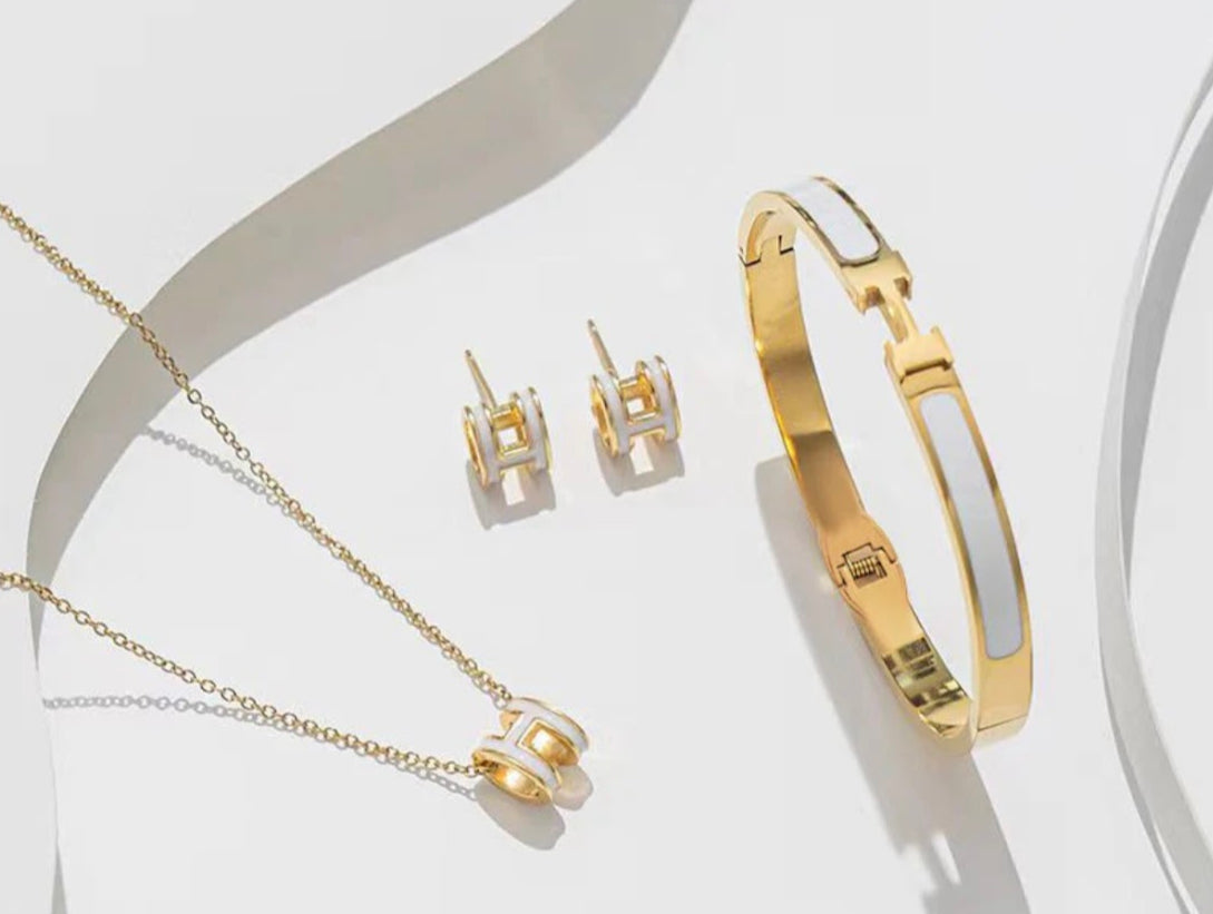 Sets-H White or Orange Necklace, Earrings, and Bracelet