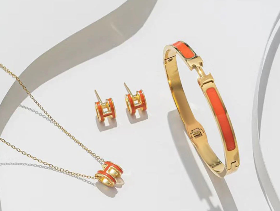 Sets-H White or Orange Necklace, Earrings, and Bracelet