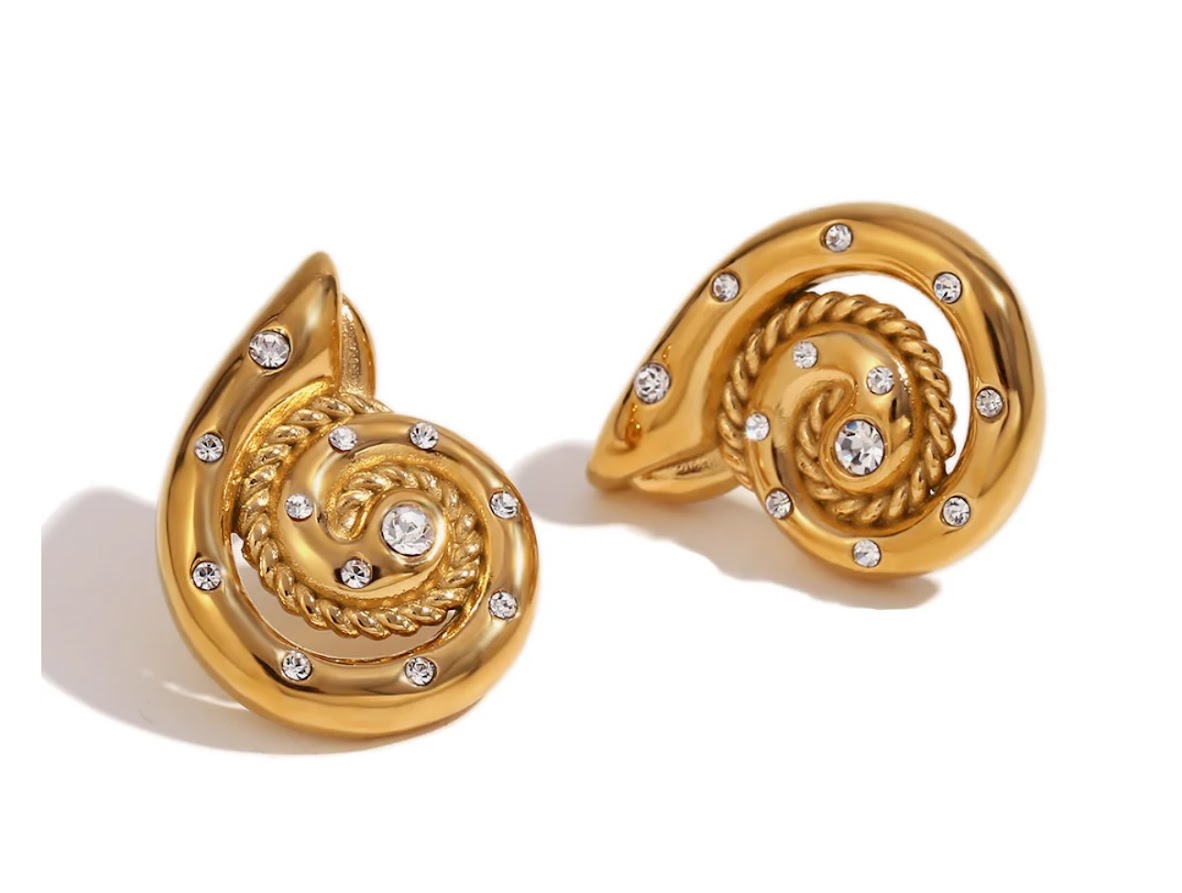 Earrings-Snail Shell with Zircon