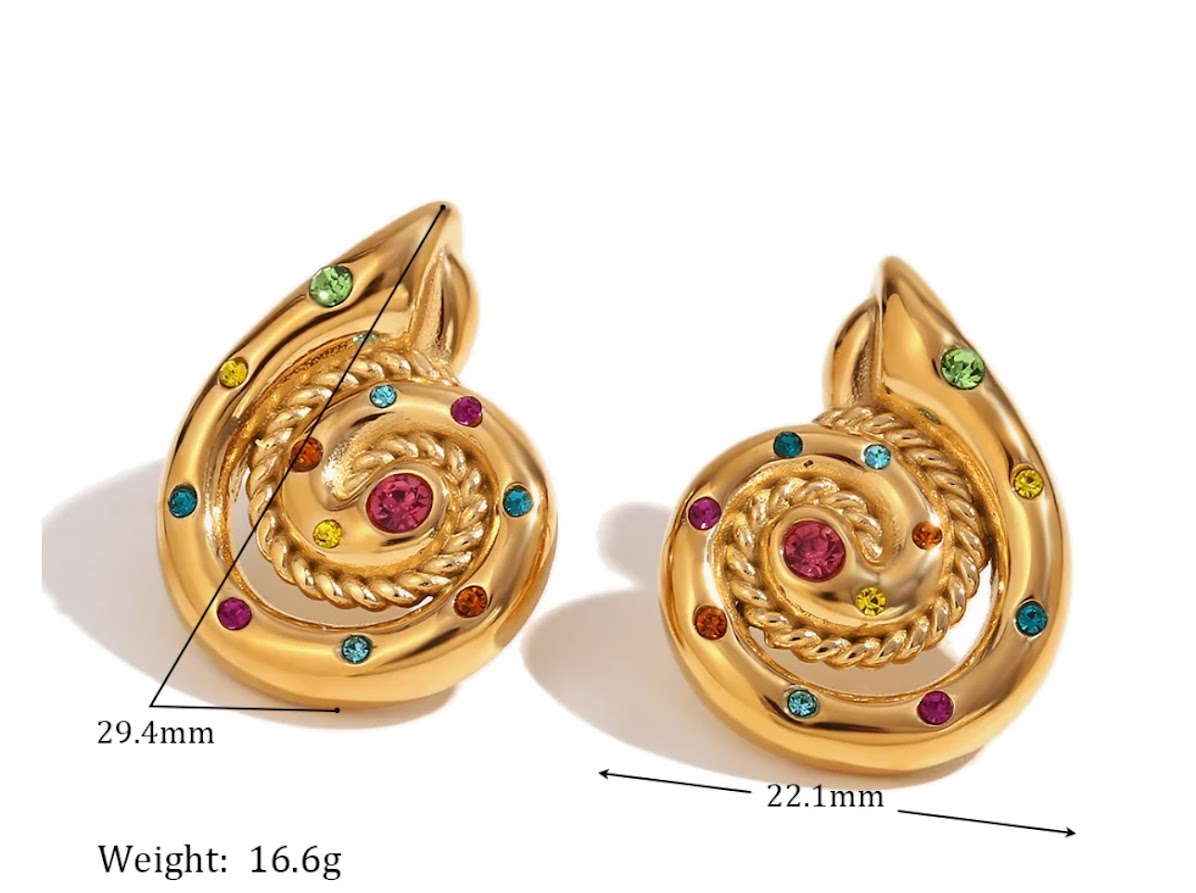 Earrings-Snail Shell with Multicolor Zircon