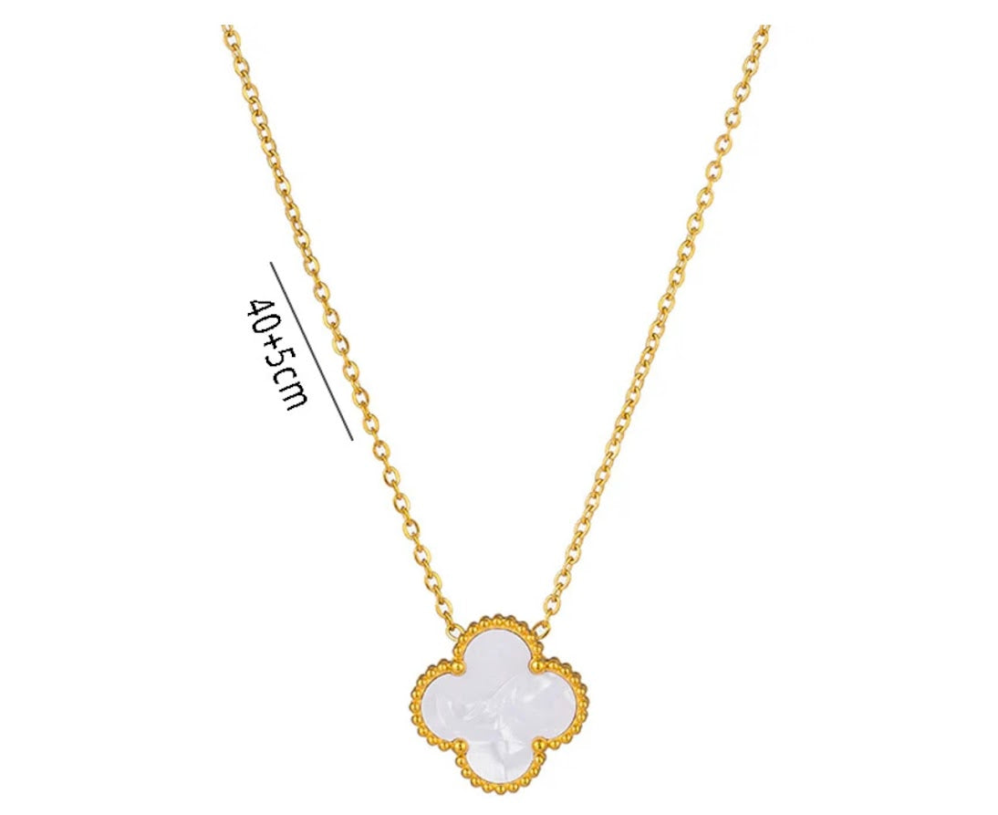 Clover Collection-3 Piece Set Double Sided Pearl White and Zircon Necklace, Earrings, and Bracelet