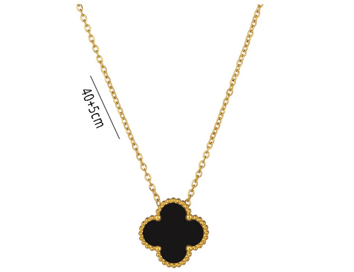 Clover Collection-3 Piece Set Double Sided Black and Zircon Necklace, Earrings, and Bracelet