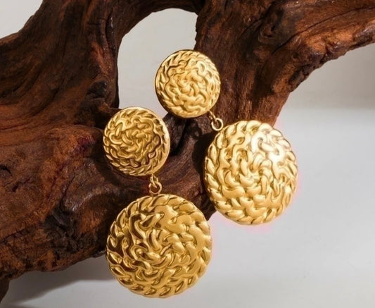 Earrings-Gold Plated Two Circles Hanging