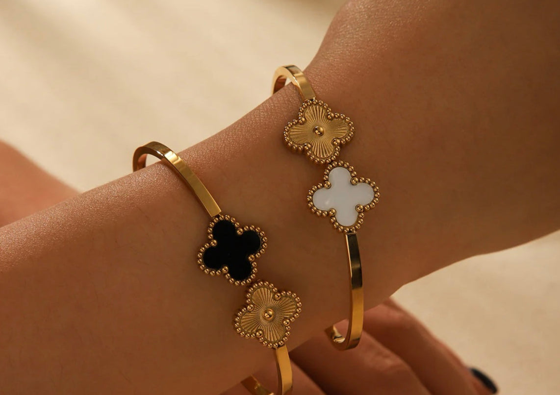 Clover Collection-Black or White Clover Bracelets