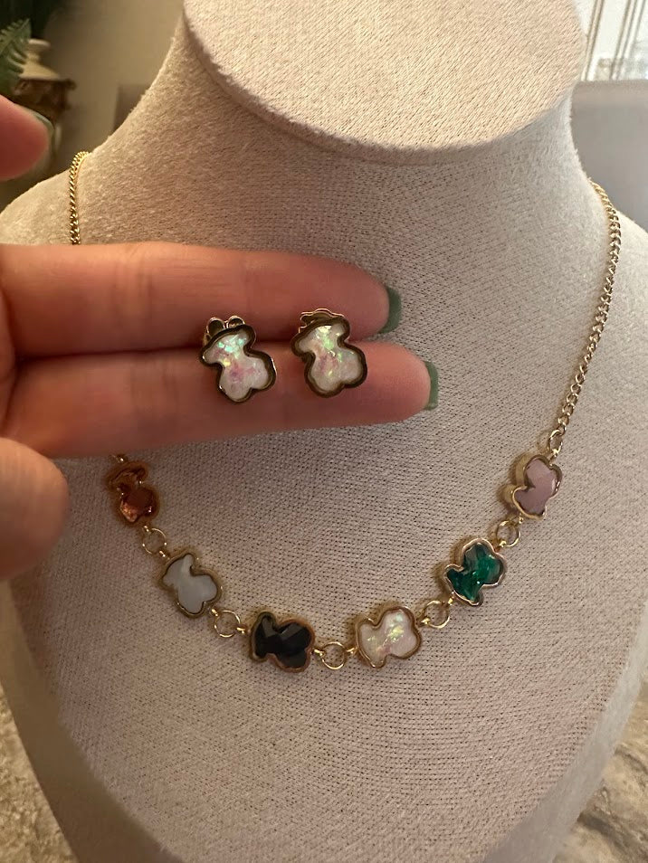 Bear Collection-Colorful Stones Necklace and Earrings Set
