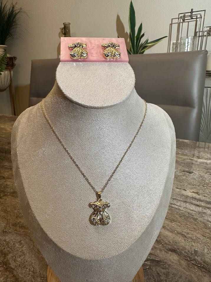Bear Collection-Gold or Silver Necklace and Earrings