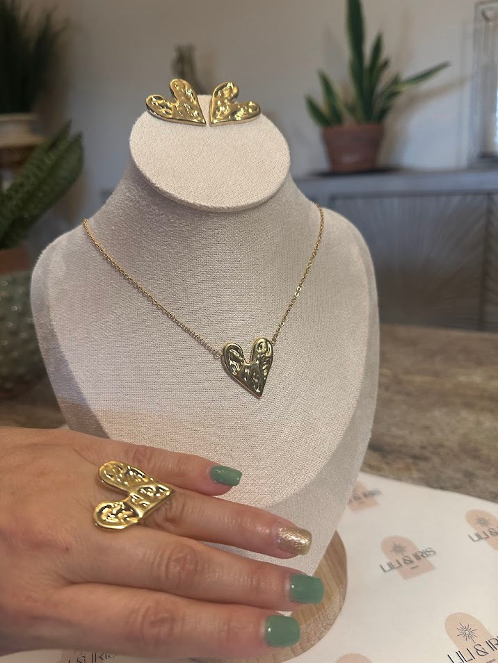 Sets-Heart Necklace, Earrings, and Ring