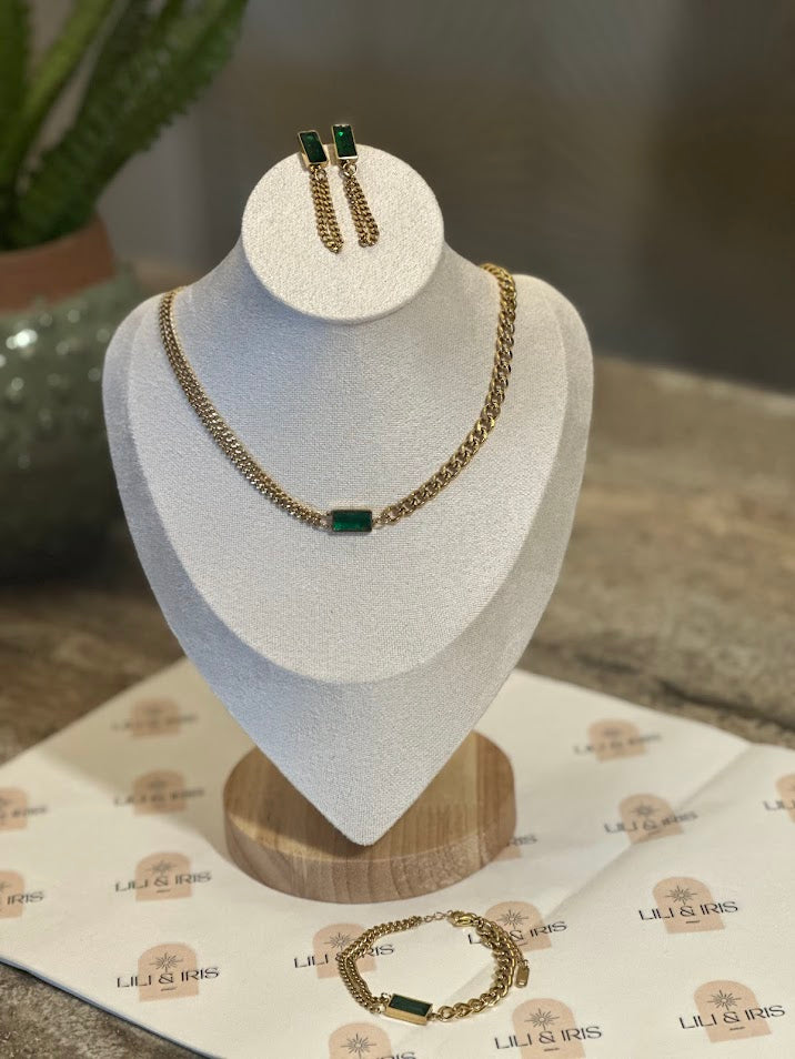Sets-Yaidi's Necklace, Earrings, and Bracelet Forest Green Set