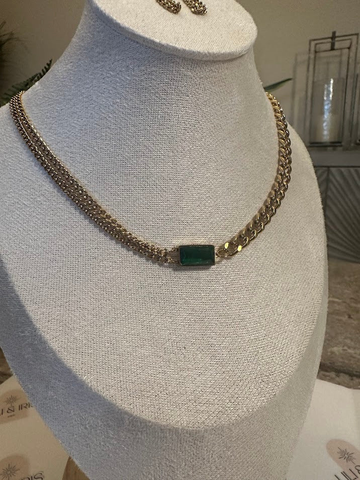 Sets-Yaidi's Necklace, Earrings, and Bracelet Forest Green Set