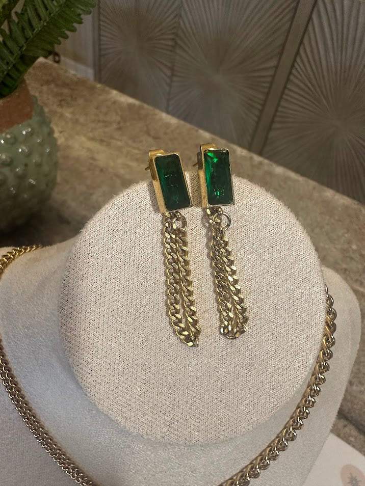 Sets-Yaidi's Necklace, Earrings, and Bracelet Forest Green Set