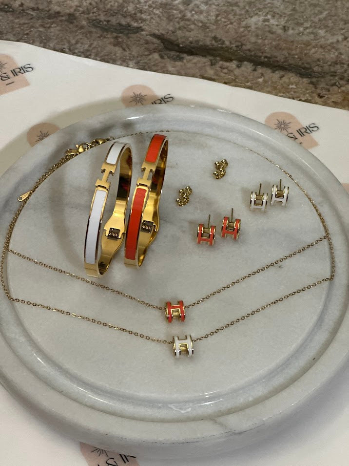 Sets-H White or Orange Necklace, Earrings, and Bracelet
