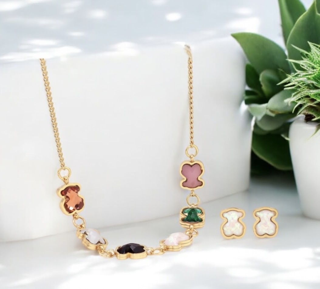 Bear Collection-Colorful Stones Necklace and Earrings Set