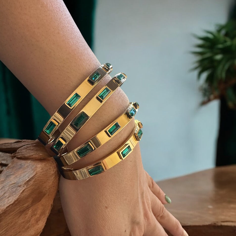 Bangles-Rectangle Green/White Zircon