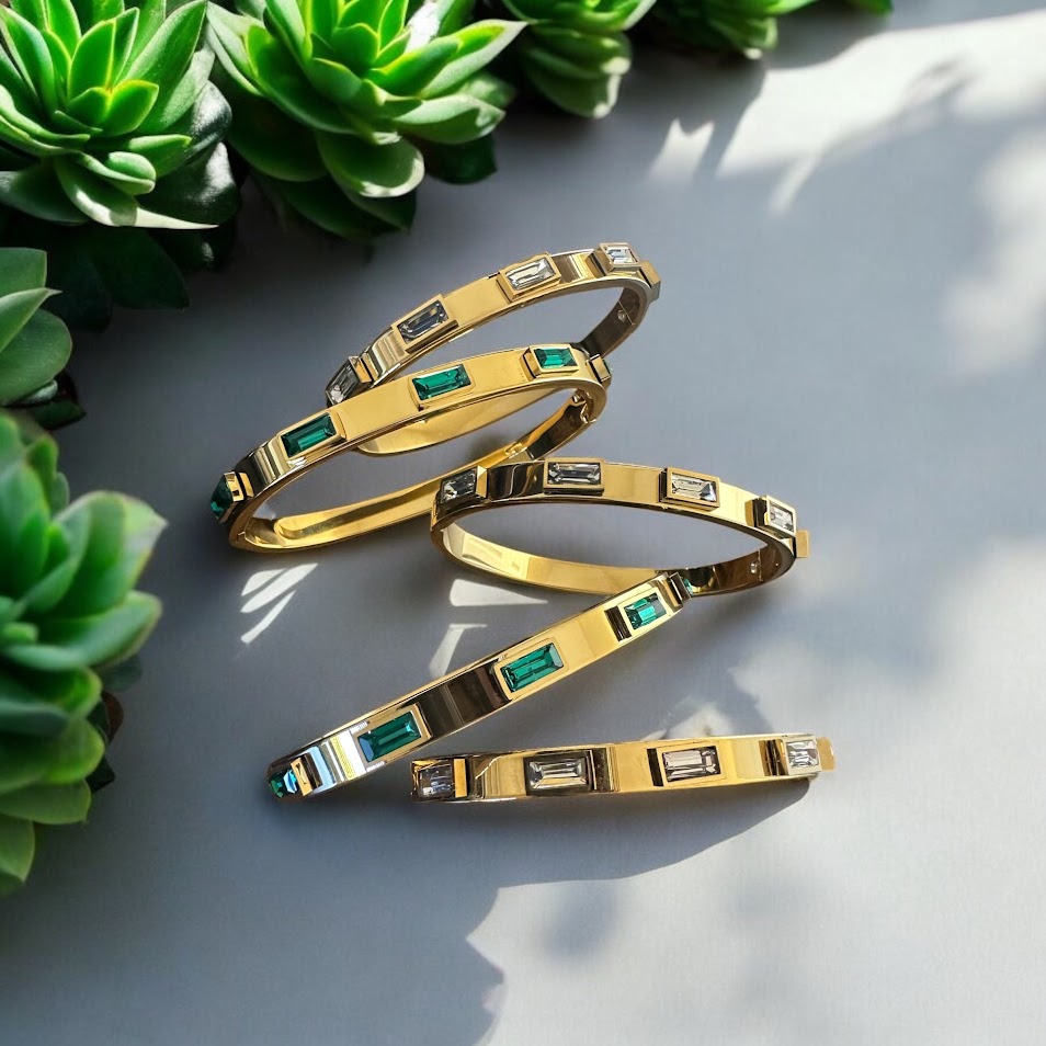 Bangles-Rectangle Green/White Zircon