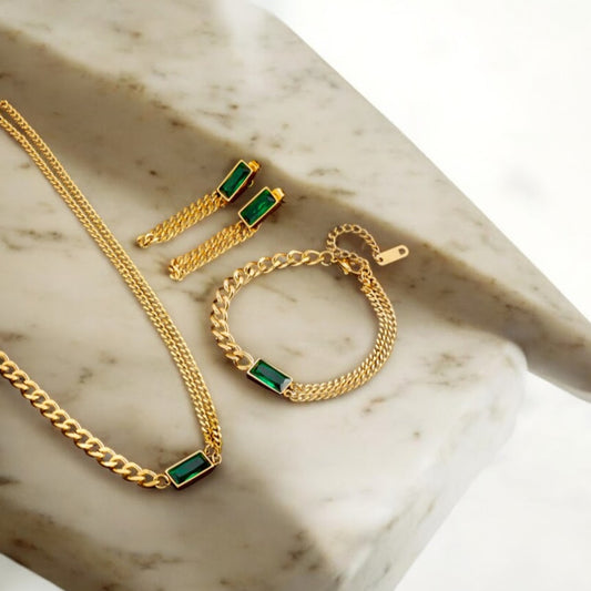 Sets-Yaidi's Necklace, Earrings, and Bracelet Forest Green Set